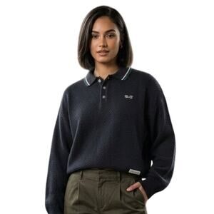 BEAMS HEART x PENNEY'S FOX Oversized Boxy Polo Sweater Navy Blue SZ S